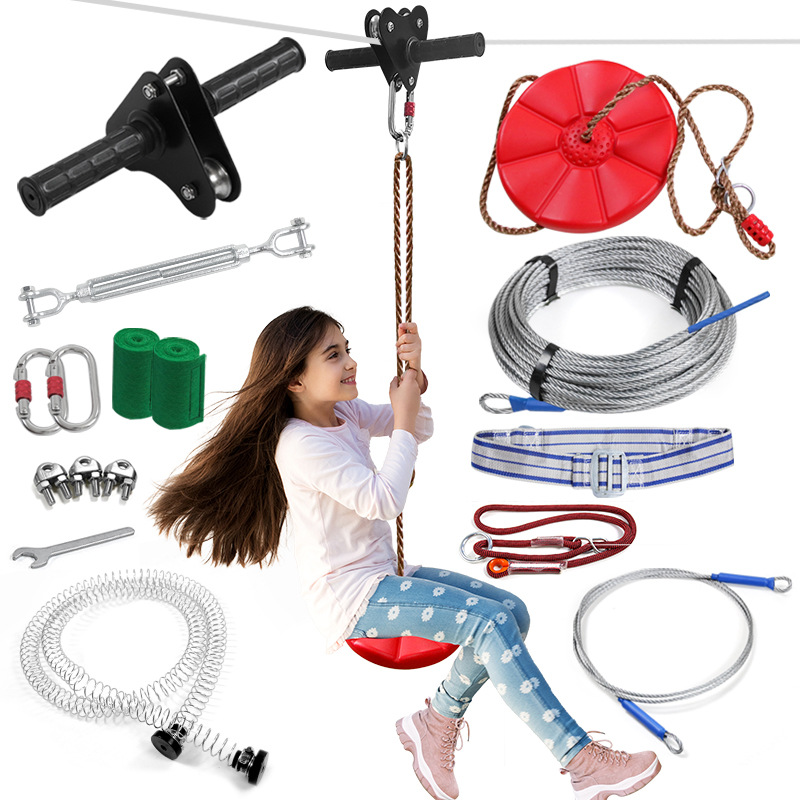 Outdoor Adventure Zipline - Çocuklar için Disk Salıncaklı Zipline Seti,